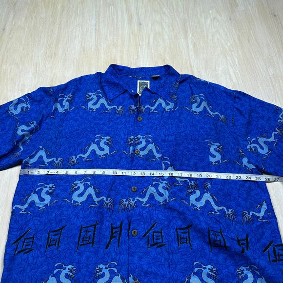 Ocean Current Dragon Blue Rayon Made in Korea Chinese Symbol Print Shirt XL - Picture 7 of 13